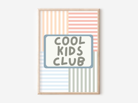 Muted stripy squares cool kids club print, perfect for girls room, boys room or play room (print only)