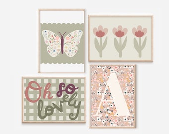 Wildflower and gingham nursery and children's room prints. (Prints only).