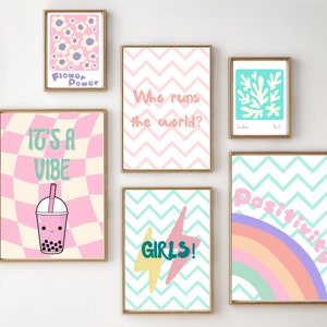 Set of teen and tween girls room prints. Flower power and positivity wall art. Gallery wall prints, printed and shipped (prints only).
