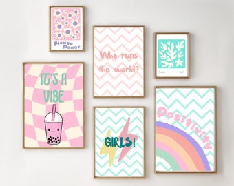 Set of teen and tween girls room prints. Flower power and positivity wall art. Gallery wall prints, printed and shipped (prints only).