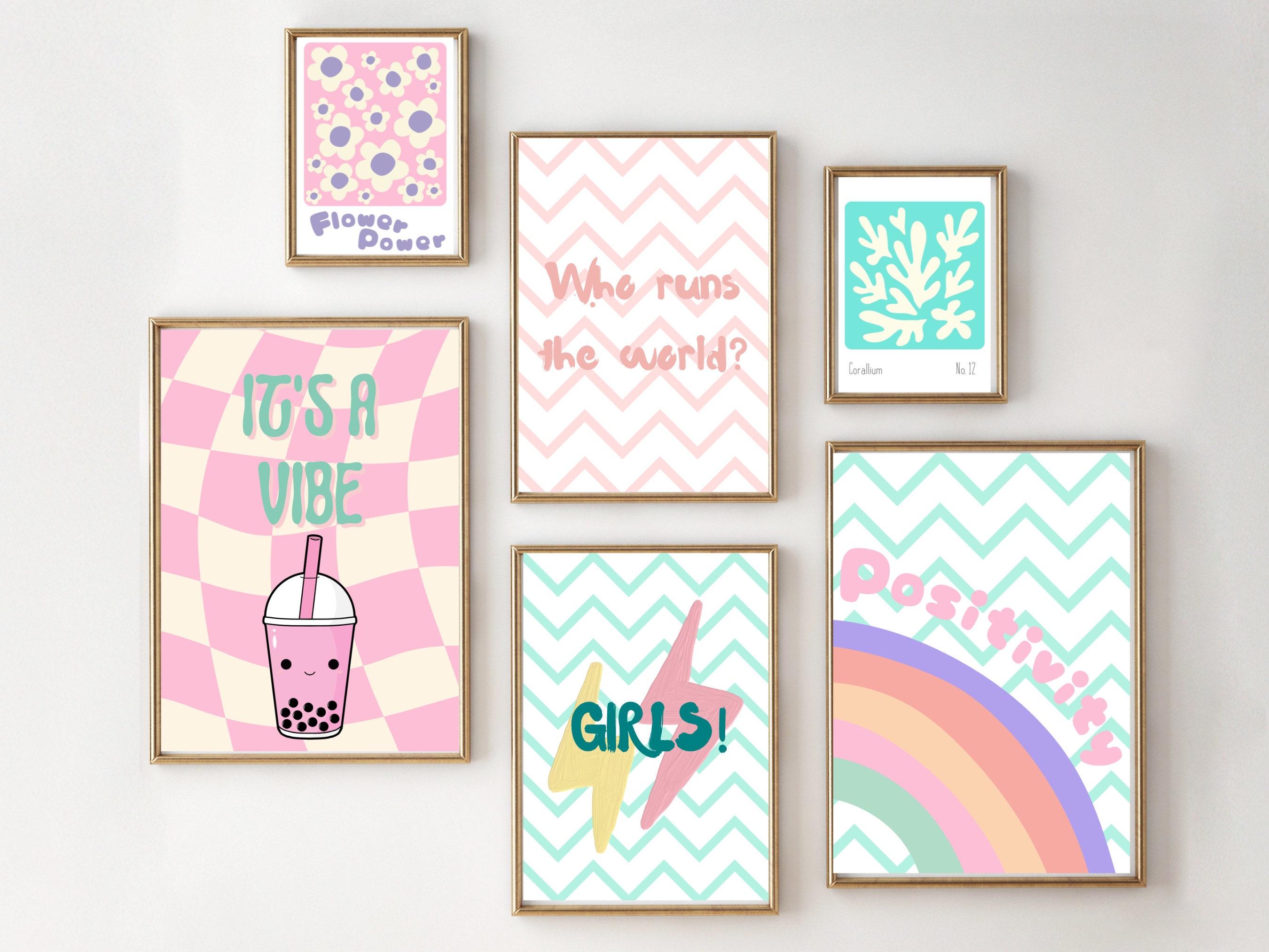 Set Of Teen And Tween Girls Room Prints Flower Power And Positivity 