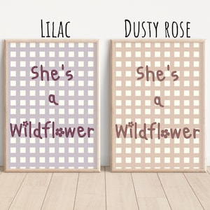 Gingham print with shes a wildflower typography. Wall art perfect for girls room, playroom or a nursery print only image 2