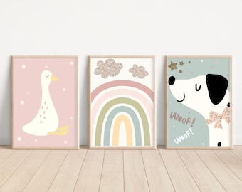 Pretty pastel prints for kids perfect for a playroom, nursery or bedroom (unframed)