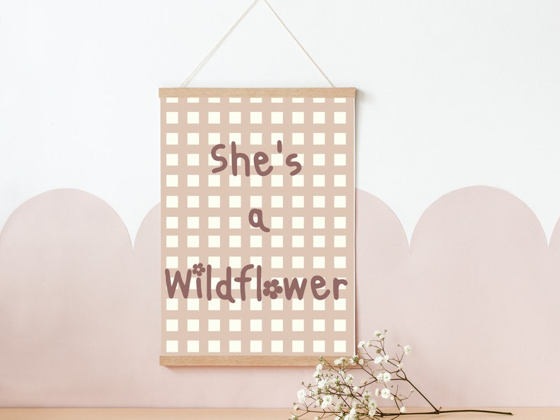 Gingham print with shes a wildflower typography. Wall art perfect for girls room, playroom or a nursery print only image 6