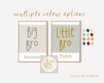 Set of 2 'Big bro, Lil bro’ playroom and bedroom prints. Wall art for brothers (prints only, unframed).