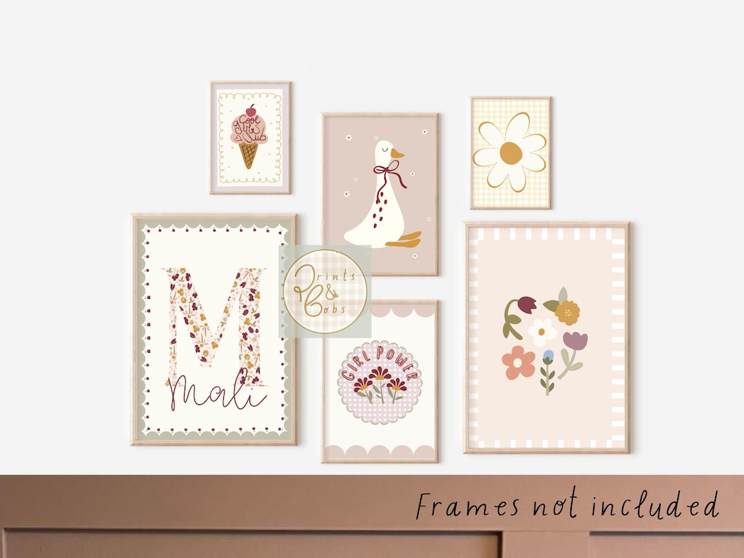 Set of Girls Dusty Pink and Sage Green Gallery Wall Prints for a Girls ...