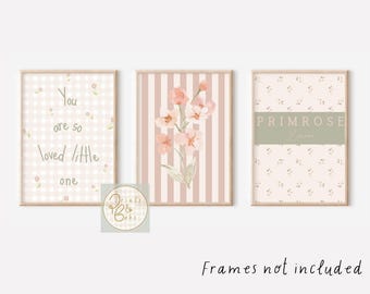 Set of 3 personalised floral, gingham and personalised wildflower prints (unframed)