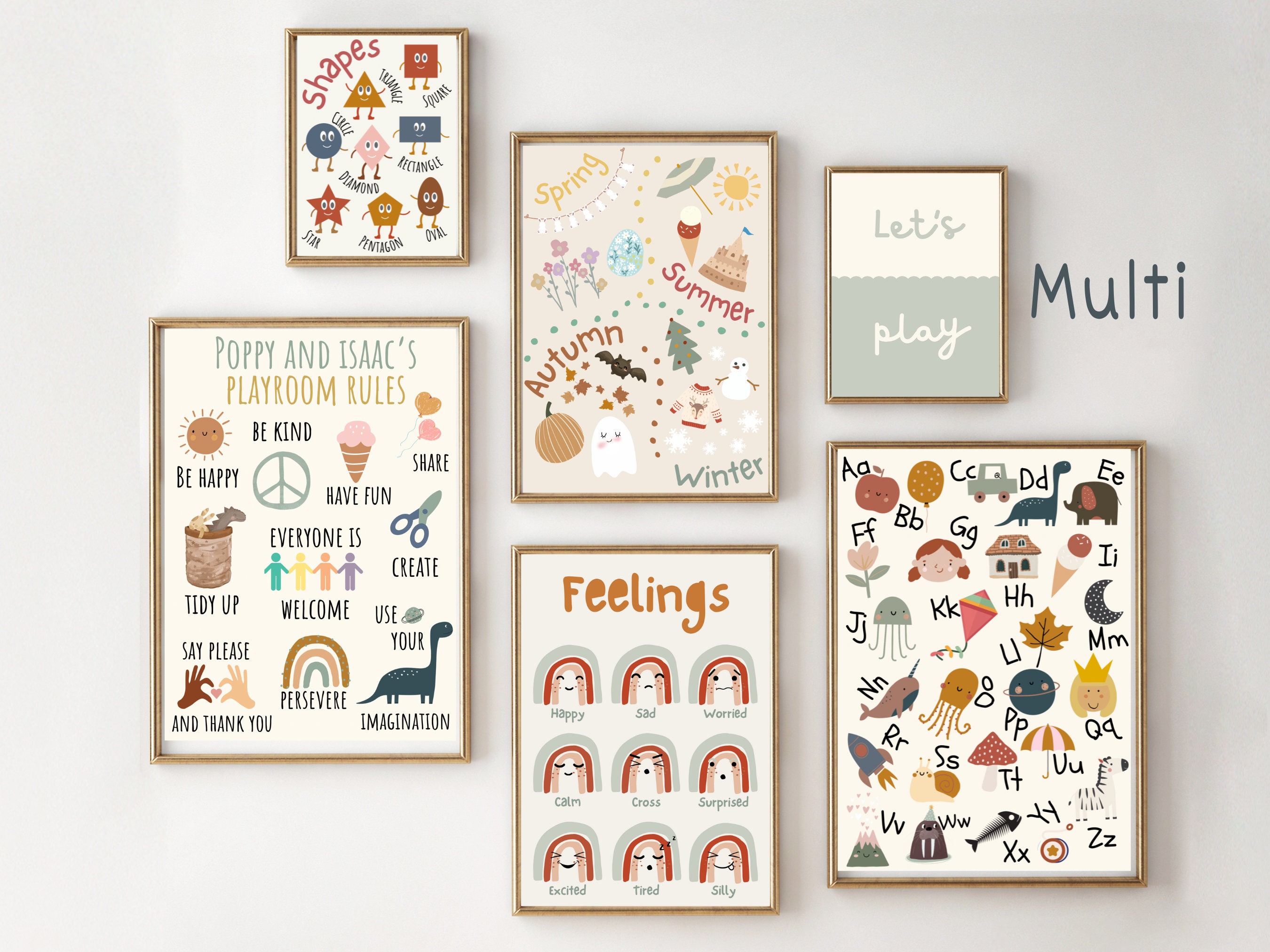 Educational Set of Playroom Prints, Including a Personalised Playroom ...