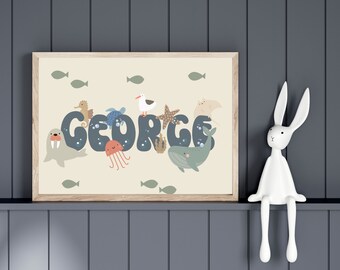 Personalised ocean print.  Perfect for a nautical and under the sea themed room, playroom or nursery (print only)
