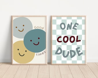 Checkered one cool dude and smiley face good times set of 2 kids prints (prints only)
