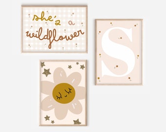 Set of 3 girls gingham and wildflower prints (prints only)