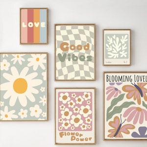 Set of teen and tween girls room prints. Flower power and love prints. Gallery wall prints, printed and shipped (prints only).