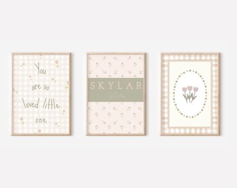 Set of 3 girls gingham and wildflower prints (unframed)