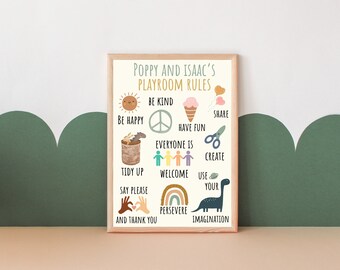 Personalised playroom rules print. Gender neutral playroom decor (print only)