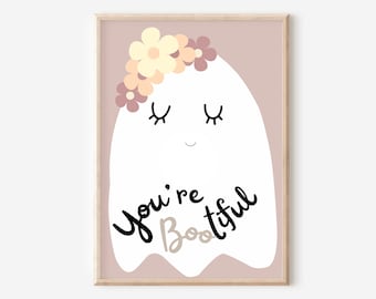Pretty kids halloween decor. You're boo-tiful ghost print. (Print only).