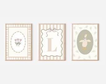 Set of 3 personalised goose, gingham and wildflower prints (unframed)