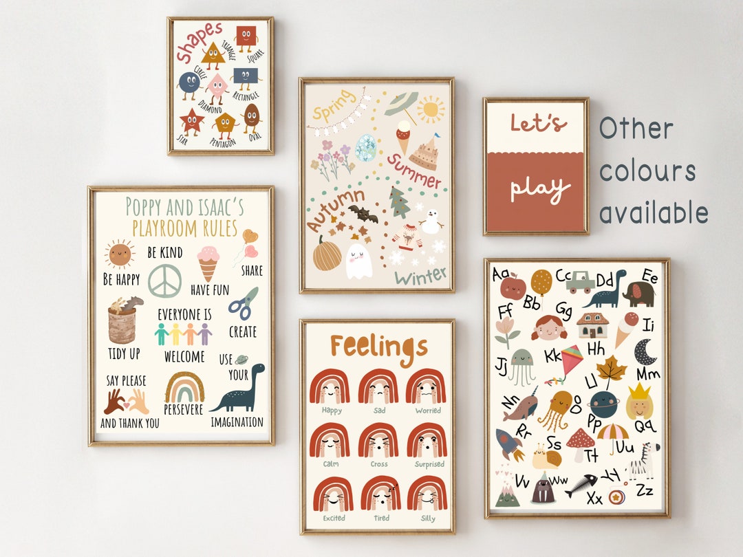 Educational Set of Playroom Prints, Including a Personalised Playroom ...