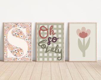 Set of 3 girls gingham and wildflower prints (prints only)
