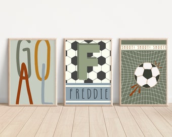 Set of 3 football including a personalised name print for a bedroom or playroom (unframed)