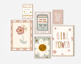 Set of positive affirmation and girl power gallery wall prints for a girls room, playroom or nursery (unframed).