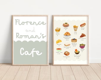 Imaginative play personalised cafe prints. Playroom prints perfect for creating a play kitchen and cafe area (prints only)