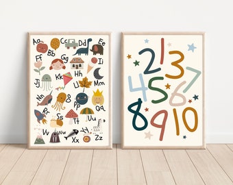 Educational alphabet and numbers prints. Set of 2 (prints only, unframed). L'