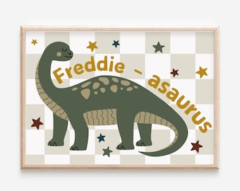 Personalised dinosaur wall art. Name-asaurus print. The perfect print for a Dino themed nursery, bedroom or playroom. (Print only, unframed)