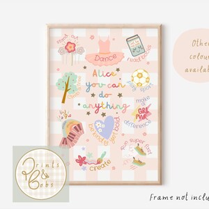Girls personalised you can do anything gingham print. Positive affirmation wall art for girls rooms, playrooms and nurseries (print only)