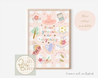 Girls personalised you can do anything gingham print. Positive affirmation wall art for girls rooms, playrooms and nurseries (print only)
