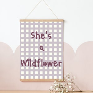 Gingham print with shes a wildflower typography. Wall art perfect for girls room, playroom or a nursery print only image 5