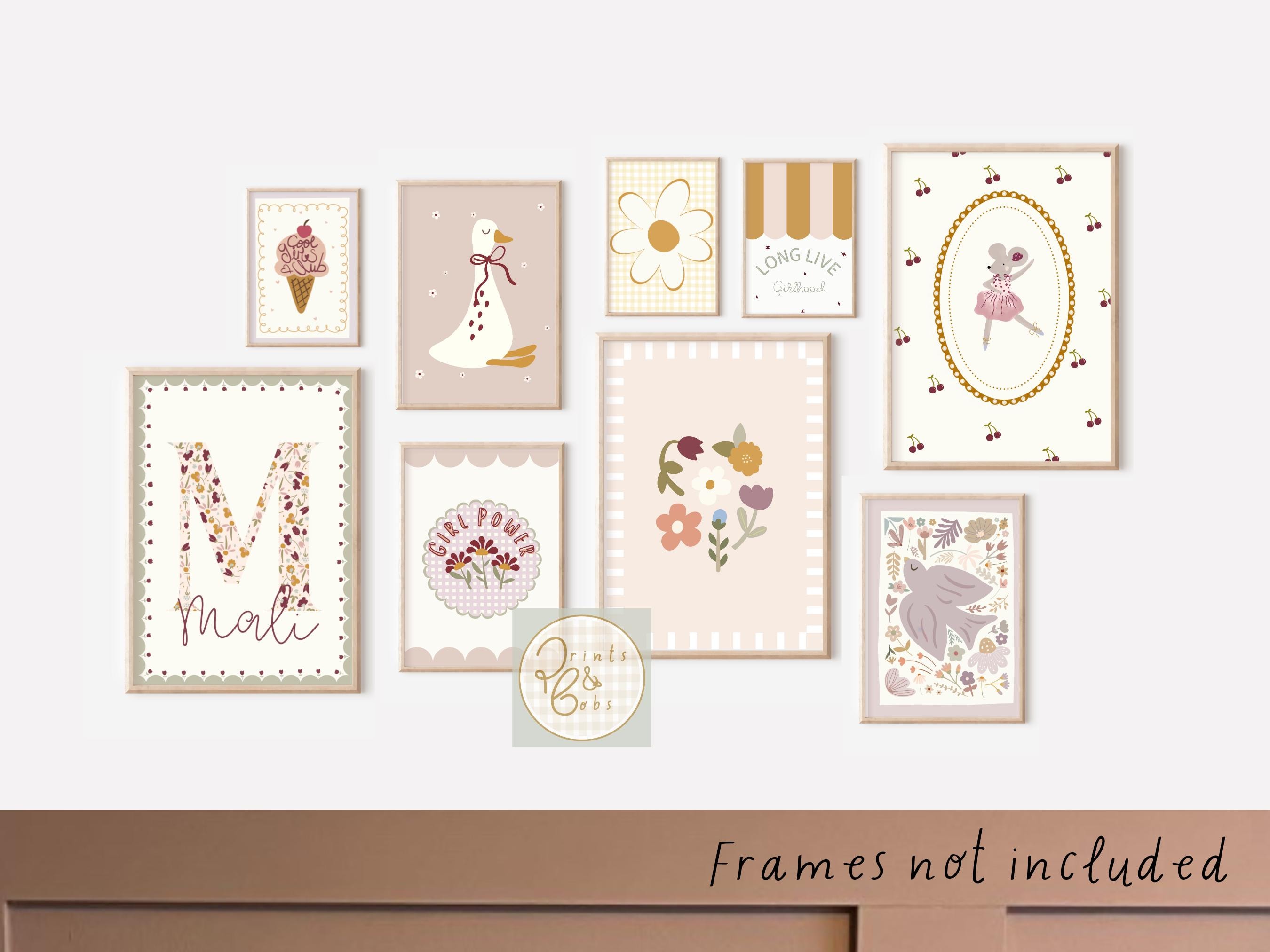 Set of 9 Girls Dusty Pink and Sage Green Gallery Wall Prints for a ...