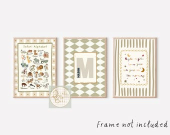 Set of 3 safari animal prints with a boho colour scheme perfect for a nursery, girls or boys bedroom or playroom (prints only)