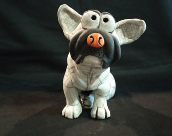 Poterie raku chien céramique sculpture figurine fait-main art artisanat cadeau original, figurine animal décoration création artisa