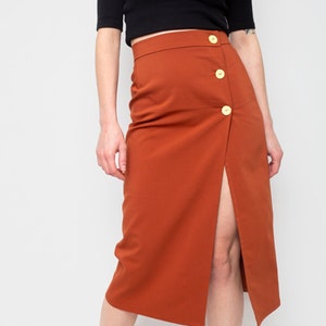 3 Buttons & Slit Skirt Terracotta Gabardine