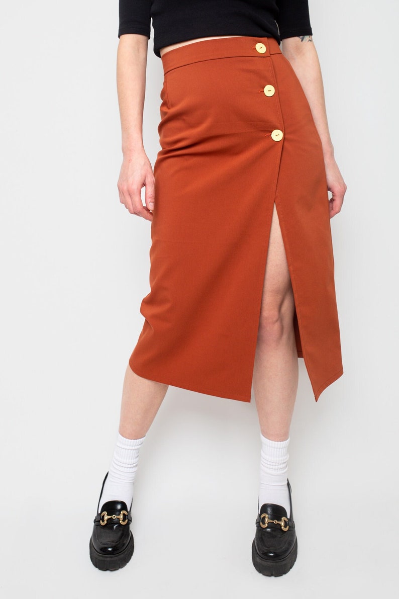 3 Buttons & Slit Skirt Terracotta Gabardine