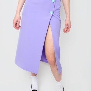 3 Buttons & Slit Skirt Lilac Crepe Push Up