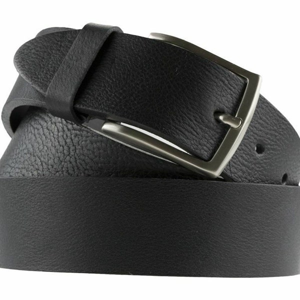 Men's black single skin bull hide Italian hide leather belt 40mm