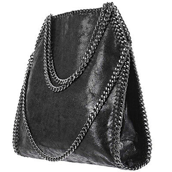 Bolso grande de piel ecológica negro con cadenas Bolso bandolera grande negro para mujer Bolso moderno con cadenas Bolso de piel ecológica marrón