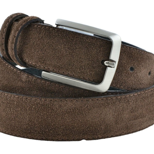 Mens Italian suede belt Chocolate Brown 35mm 1.38 inches