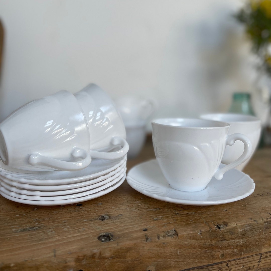 Vintage Milk Glass Tea Set Crockery Mid Century Complete Set of 6 Etsy