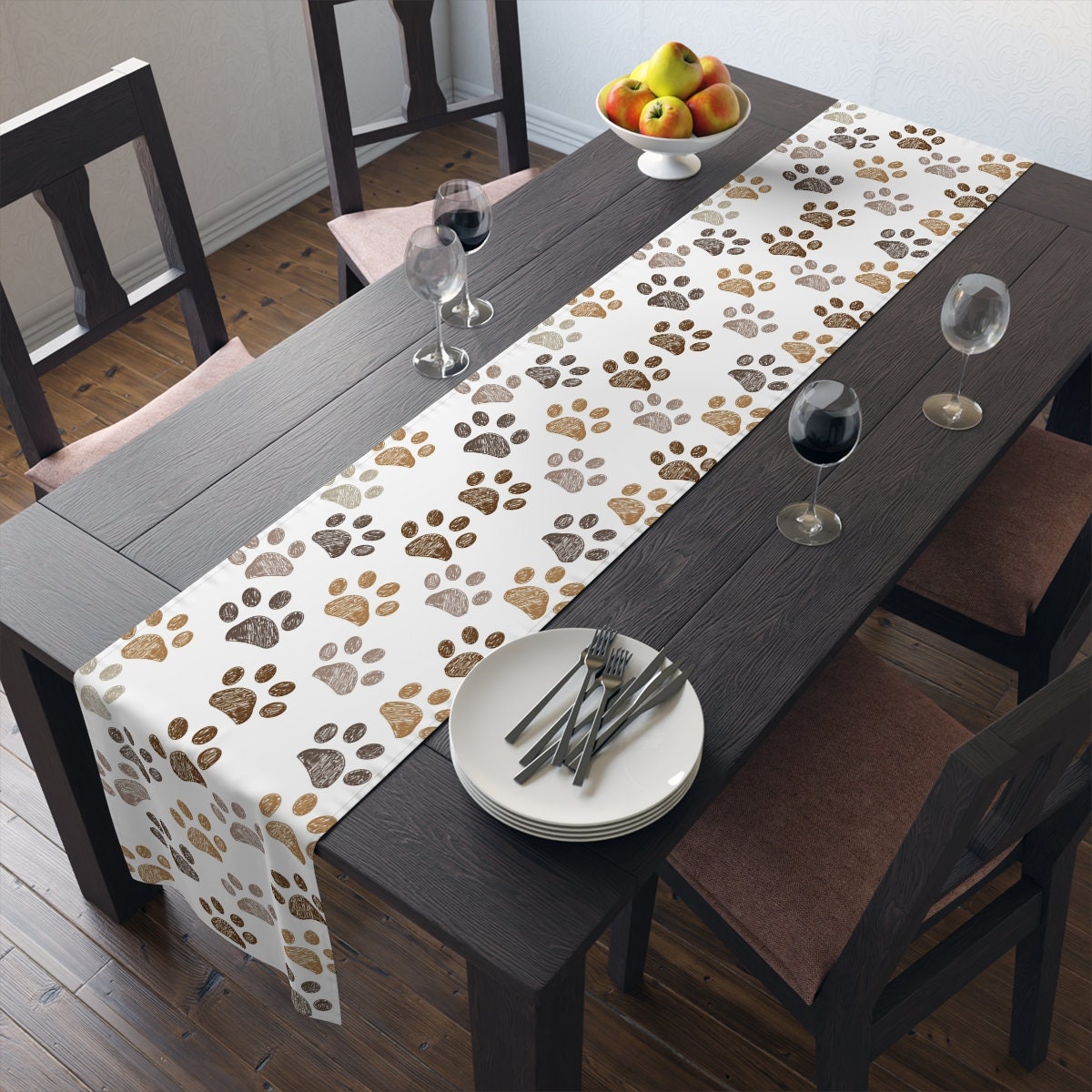 Paw Print Table Runner, Dog Paw Print Table Runner, Animal Prints