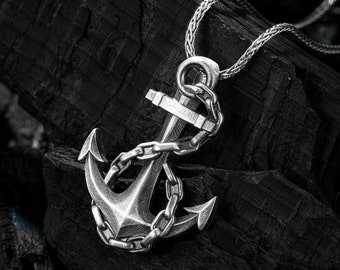 Ship Anchor Men's Necklace, Chain and Anchor Necklace, Sailor's Necklace, 925 Sterling Silver Necklace