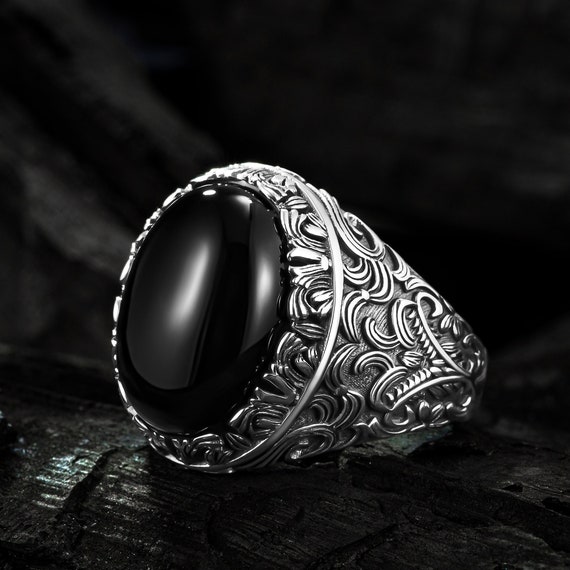 Silver ring with black best sale stone