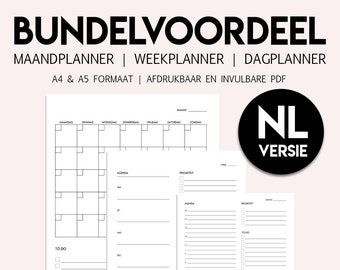 Minimalistische Nederlandse planners om zelf te printen. A4-, A5-formaat en invulbare PDF agenda.