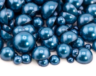Flatback Pearl Deep Blue Sea | Sizes 2MM 3MM 4MM 5MM 6MM 8MM 10MM 12MM & Mixed Sizes | Pearl Embellishment for Craft, Nail Art, Tumblers