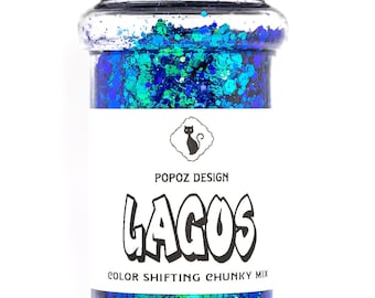 Color Shifting Chameleon Chunky Glitter "Lagos" - 2oz Shaker Jar - Premium Quality Glitter for Crafting, Nail Art, Tumblers, Resin & More!