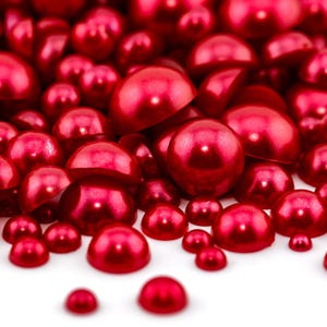Flatback Pearl Debian Red | Sizes 2MM 3MM 4MM 5MM 6MM 8MM 10MM 12MM & Mixed Sizes | Pearl Embellishment for Craft, Nail Art, Tumblers