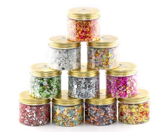 Pearl & Rhinestone Mixes #1 - #64 BULK JARS Colorful Flat Back Pearl and Rhinestone Mixes, Faux Pearls and Rhinestones for Crafting