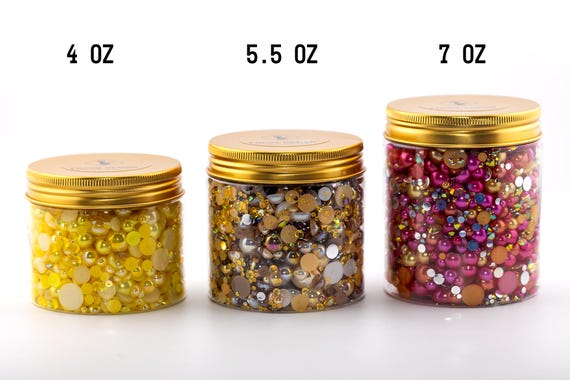 5.5oz BULK JARS #1 - #64: Colorful Flat Back Pearl & Rhinestone Mixes Flatback Faux Pearls Rhinestones, Scrapbooking Craft