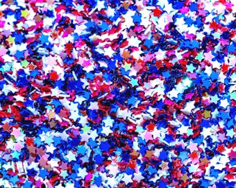 Red, White and Blue Stars PVC Glitter 3MM, Kawaii Decoden Sprinkles, Polymer Clay Slices, Fake Sprinkles, Slime Fillers | NOT EDIBLE!